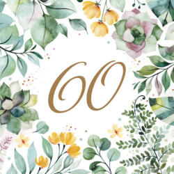 POL-MAK Happy Birthday 60 Floral Frame szalvéta 20 db-os 33x33 cm PKK059290 (PKK059290)