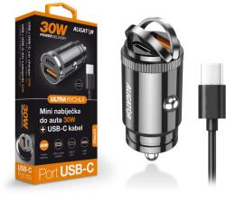 ALIGATOR Alligátor mini autós töltő Power Delivery 30W, USB-C USB-A, USB-C/USB-C kábel (CHPD0007)