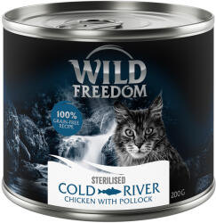 Wild Freedom 6x200g Wild Freedom Adult Sterilised Cold River - lazac & csirke gabonamentes nedves macskatáp
