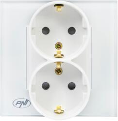 PNI WP222W egyszerű x2 beépített aljzat, üvegkerettel, fehér (PNI-WP222W)