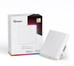 SONOFF Intelligens kapcsoló Sonoff T5-3C-86, Wi-Fi, teljes érintéssel, 3 csatorna, RGB LED környezeti fény, hangeffektus és rezgés lenyomva, 15A/3600W