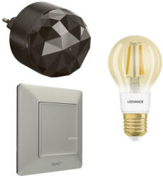Legrand Smart Lighting okos otthon kezdőkészlet: gateway (Plug-in) +filament fényforrás + Valena Life-Netatmo kapcsoló/dimmer (ETV), alu - 199309 (199309)