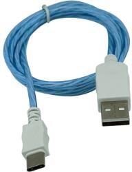 Prémium Adat- és Töltőkábel, USB-C/USB csatlakozó, többszínű villogó LED fény, 2A gyorstöltés, 1 méter, kék (TB1237)