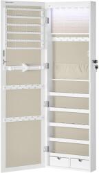 SONGMICS Ékszerszekrény falra szerelhető, zárható tároló tükörrel és több rekesszel - fehér/bézs (JJC093W01)