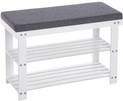 SONGMICS Bambusz cipőpad, 2 polcos cipőtároló pad, fehér és szürke 71 x 29 x 49 cm (LBS604W01)