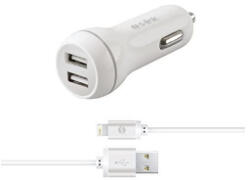S-Link Autós töltő - SW-C530 (2db USB, 5V/2.1A, 5W, Micro USB, 100cm adat+töltőkábel, fehér) (17524) (17524)