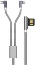  Prémium adat és töltő kábel, 2 az 1-ben, USB-ről MicroUSB/USB-C csatlakozó, Android készülékekhez, 1 méter, szürke (ar9n-TB1170)