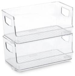 Zeller 2 db Zeller tárolódoboz készlet, egymásra rakható, műanyag, 2x25x12x11 cm, átlátszó (ZE-14758)