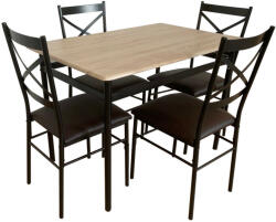 TEMPO KONDELA Étkezőgarnitúra 1+4, sonoma tölgy/fekete/barna, NAREN