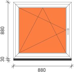  90×90 Bukó-nyíló műanyag ablak 3 rétegű üveggel