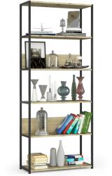 AKORD Ipari fém könyvespolc, 6 polcos P192_80 - fekete/tölgy (REGINDCZARARTCL800)