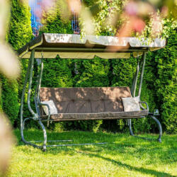  Megi Kerti Hintaágy - 3 személyes, Barna, Fekvőfunkcióval