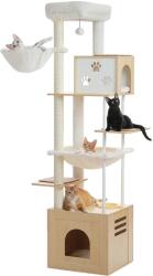  Fából készült macskafa torony, integrált etetőállomás, tágas függőágyak, AMT0272BG, L