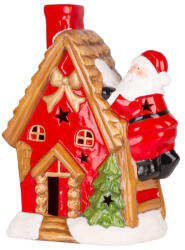 MagicHome MagicHome karácsonyi dekoráció, házikó Mikulással a tetőn, LED, terrakotta, 27 x 13 x 34 cm