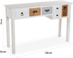 Vintage Fa Konzolasztal - 6 Fiókos - Fehér - 120cm