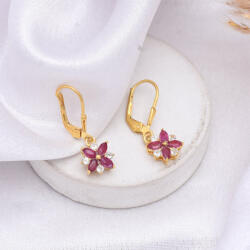  Arannyal Bevont Ezüst Fülbevaló Madagaszkári Rubinnal és Fehér Topázzal, XMP129