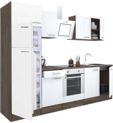 Leziter Yorki 270 konyhablokk yorki tölgy korpusz, selyemfényű fehér front alsó sütős elemmel felülfagyasztós hűtős szekrénnyel (L270YFH-SUT-FF)