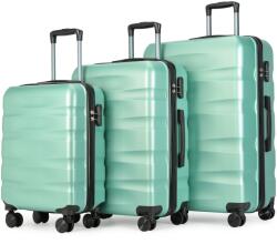 BONTOUR Wave 3 db-os Duplakerekes Bőrönd Szett, TSA zárral, púderzöld (120540-PowderGreen)