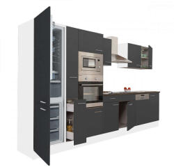 Leziter Yorki 370 konyhablokk fehér korpusz, selyemfényű antracit fronttal alulfagyasztós hűtős szekrénnyel (L370FHAN-AF)