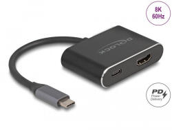 Delock USB-C -> HDMI 2.1 USB-C M/F adapter 0.1m fekete DP Alt Mode, Power Delivery 100W (64199) (64199)