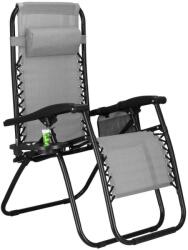 SPRINGOS kerti Napozószék pohártartóval, összecsukható, 130kg - Szürke (GC0010)