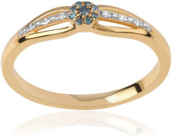  Arannyal Bevont Ezüst Gyűrű Kék és Fehér Gyémántokkal