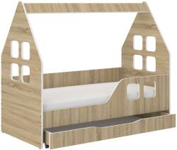 Wooden Toys Hangulatos Házikó gyerekágy SONOMA 140x70cm matraccal és ágyneműtartóval - jobbos
