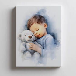 Chłopiec z misiem przytulasem, 70x100 cm, bez ramy, płótno premium na blejtramie