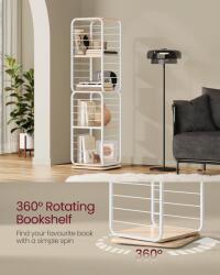 VASAGLE 4 szintes könyvespolc, forgatható polc, acélkeret, bézs és fehér (LLS127W67) - pepita