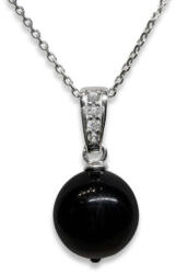 Swarovski - Fekete Kristály Gyöngy Ezüst Nyaklánc - 8mm