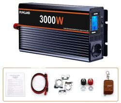 Autóerő -inverter, 3000W teljesítményű teljesítmény, 12 V/24 V DC - 220 V AC konverzió, 3000W, 12 V -os, Európa