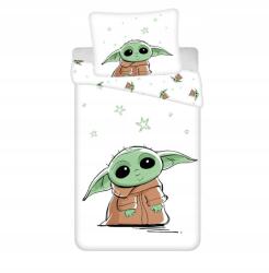 Jerry Fabrics Ágyneműhuzat 140x200 Star Wars Baby Yoda fehér zöld párnahuzat 70x90 (Star Wars młody Yoda joda)