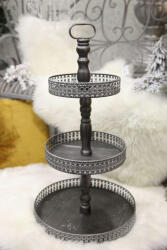  Elegáns 3 Szintes Süteménytartó - Fém és Fa - 74 cm