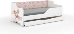  Pătuț pentru copii LILU cu front și lateral laminat 160x80cm cu saltea și spațiu de depozitare pentru lenjerie - maci