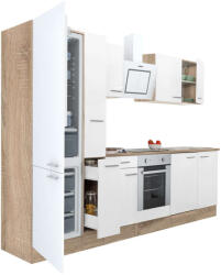 Leziter Yorki 300 konyhablokk sonoma tölgy korpusz, selyemfényű fehér front alsó sütős elemmel alulfagyasztós hűtős szekrénnyel (L300STFH-SUT-AF)