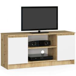 AKORD - Modern RTV Komód K120 2D 1P CLP Dizájn, Árvalányhaj Tölgy/Fehér, Álló Bútor, 120 cm széles, 2 Ajtóval, 2 Polccal, Laminált Lemez, ABS Élzárás, Matt Felület (2108)