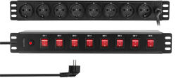 LogiLink 19" PDU 8 x CEE 7/3 biztonsági aljzat, mindegyik aljzat be-/kikapcsolóval