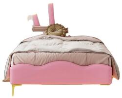  Gyerekágy, korona alakú kialakítás, LED környezeti fénycsík, Rózsaszín