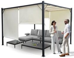  Acél pergola 3×3 m rolós beige oldalfalakkal, vízálló, behúzható tető