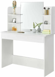 ModernHOME Elegáns Sminkasztal Tükrössel: Széles Fiókkal, Osztókkal, Oldalsó Polcokkal és LED Világítás Opcióval (PWSHT-20 [2X BOX])