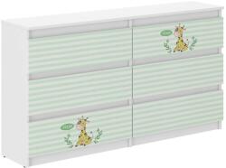  Ifjúsági 6 fiókos Komód 140cm - Zsiráf - fehér-zöld