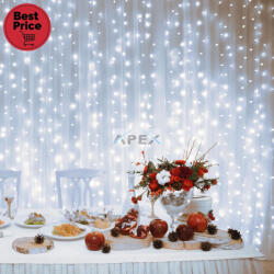 Somogyi Elektronic DLFC 600/WH LED-es cluster fényfüggöny, 2, 7x0, 6 m / 600 db hidegfehér LED, állófényű, fehér vezeték, sorolható, kül- és beltéri kivitel