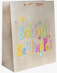  Dísztasak matt 11x14 cm drapp Boldog szülinapot felirattal