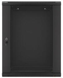 Lanberg WF01-6415-10B 19" 15U SZÉL: 600mm MÉLY: 450mm MAG: 774mm lapraszerelt üvegajtós fekete fali rack szekrény - pepita