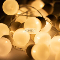 Somogyi Elektronic MLC20B LED-es gömb fényfüzér, 20 melegfehér LED, elemes, ~3m hossz, átlátszó vezeték, fa + műanyag - webmuszaki