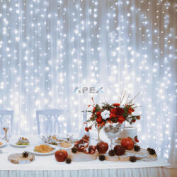 Somogyi Elektronic DLF 210/WH LED-es fényfüggöny, 2x1 m / 210 db hidegfehér LED, állófényű, fehér vezeték, sorolható, kül- és beltéri kivitel