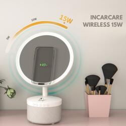  Illuminált LED sminktükör Bluetooth hangszóróval, 15W-os vezeték nélküli telefon töltővel, 7 színű RGB és 3 fokozatban állítható fényerősséggel és érzékelővel, 5x-es nagyítású sminktükörrel,