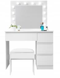 Aga Fésülködőasztal tükörrel és világítással taburett Matt fehér (MRDT09-MW)