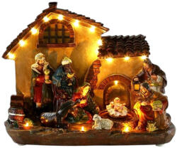 MagicHome MagicHome karácsonyi dekoráció, betlehemes házikó, 29 x 14 x 24 cm, 16 melegfehér LED, polirezin