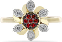  Arannyal Bevont Ezüst Gyűrű Vörös Gyémánttal és Fehér Gyémánttal, Y59679/59